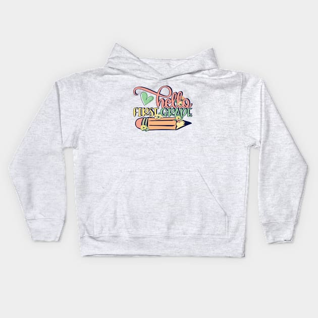 Hello First Grade Kids Hoodie by KayBee Gift Shop